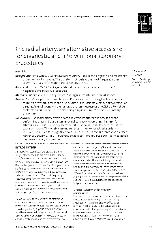 (PDF) The radial artery: an alternative access site for diagnostic and ...