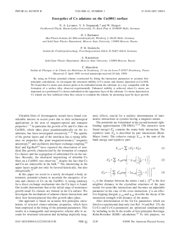 (PDF) Energetics of Co adatoms on the Cu(001) surface