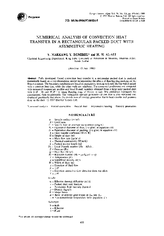 (PDF) Numerical analysis of convection heat transfer in a rectangular ...