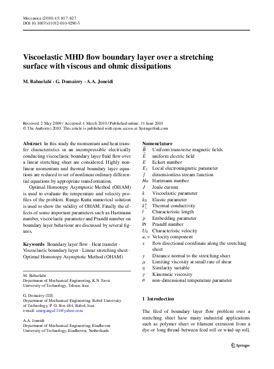 (PDF) Viscoelastic MHD flow boundary layer over a stretching surface ...