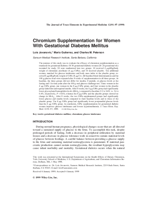 (PDF) Chromium supplementation for women with gestational diabetes mellitus