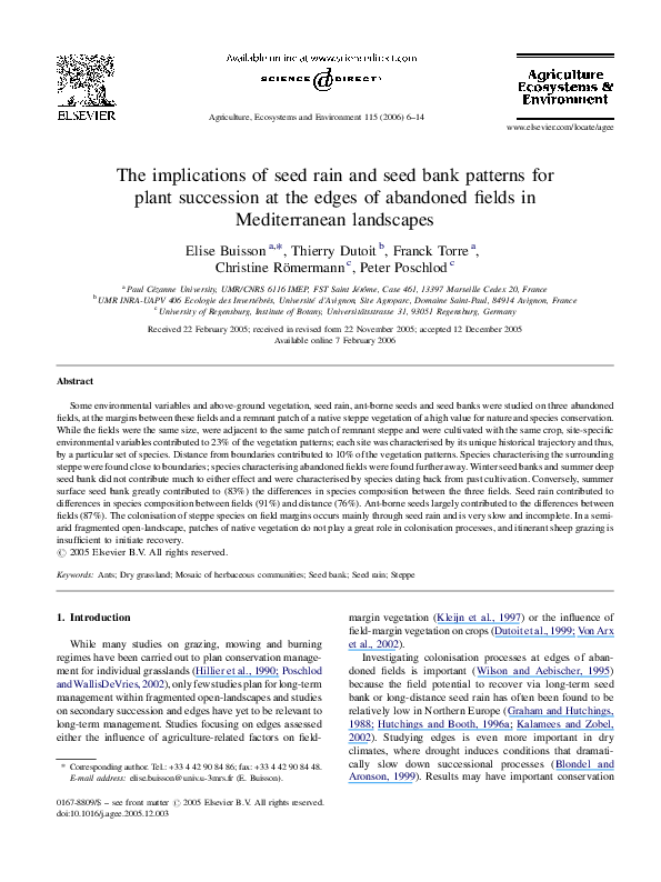 (PDF) The implications of seed rain and seed bank patterns for plant ...