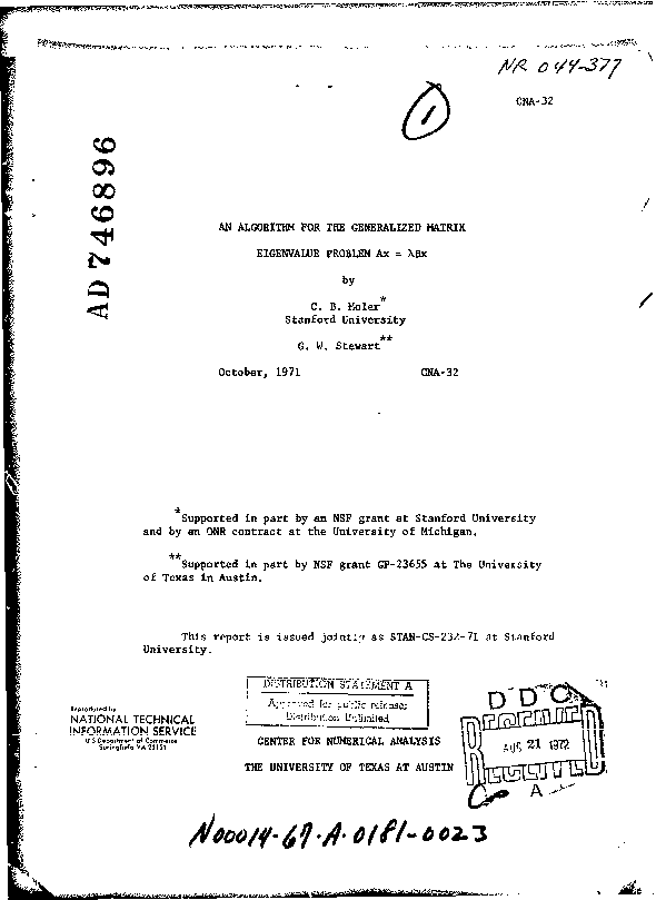 (PDF) An Algorithm for Generalized Matrix Eigenvalue Problems