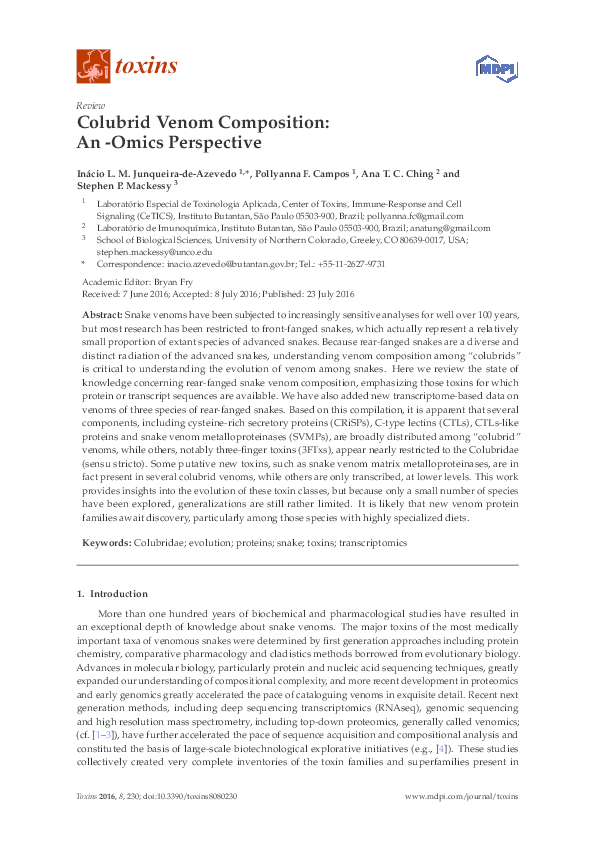 (PDF) Colubrid Venom Composition: An -Omics Perspective