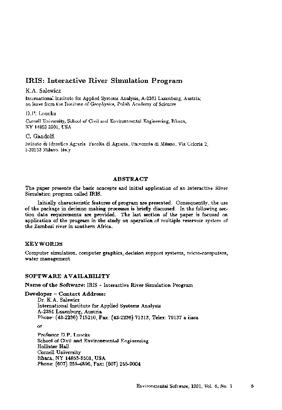 (PDF) IRIS: Interactive River Simulation program