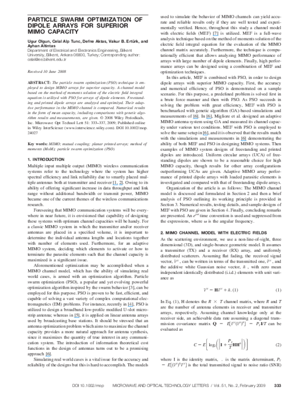 (PDF) Particle swarm optimization of dipole arrays for superior MIMO ...