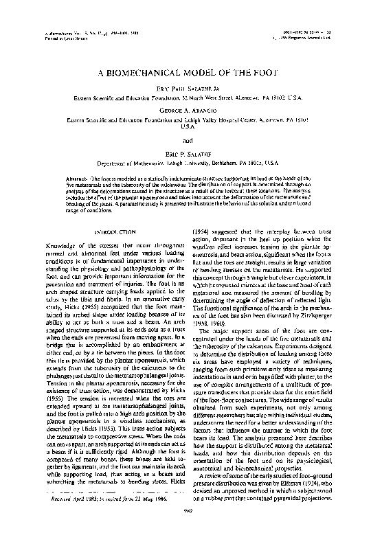 (PDF) A biomechanical model of the foot
