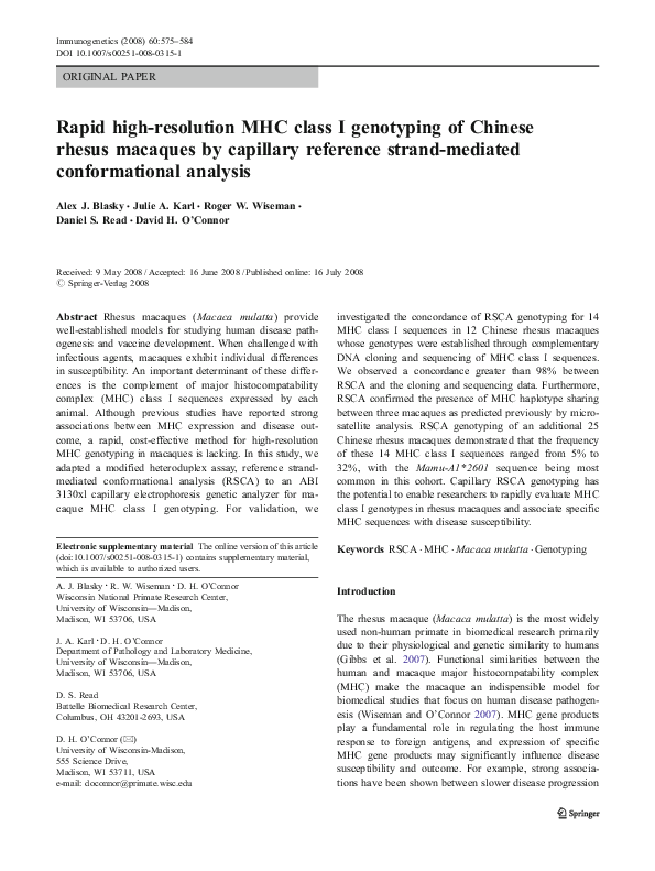 (PDF) Rapid high-resolution MHC class I genotyping of Chinese rhesus ...