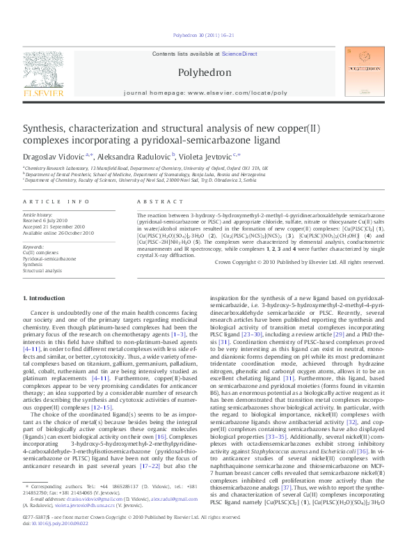 (PDF) Synthesis, characterization and structural analysis of new copper ...