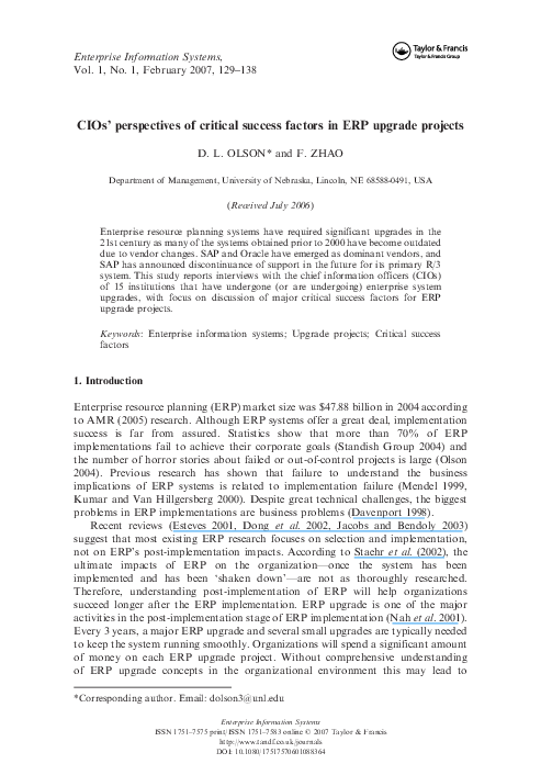 (PDF) CIOs' perspectives of critical success factors in ERP upgrade ...