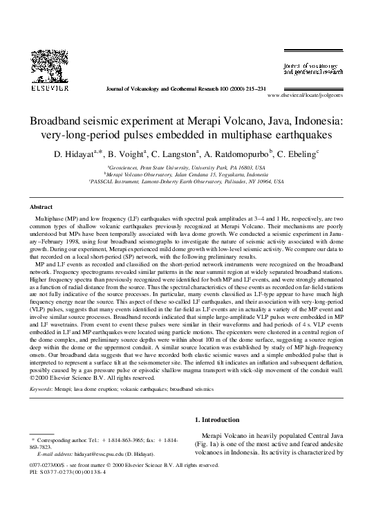 (PDF) Broadband seismic experiment at Merapi Volcano, Java, Indonesia ...