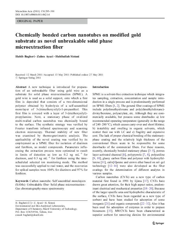 (PDF) Chemically bonded carbon nanotubes on modified gold substrate as ...