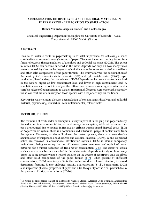 (PDF) Accumulation of dissolved and colloidal material in papermaking