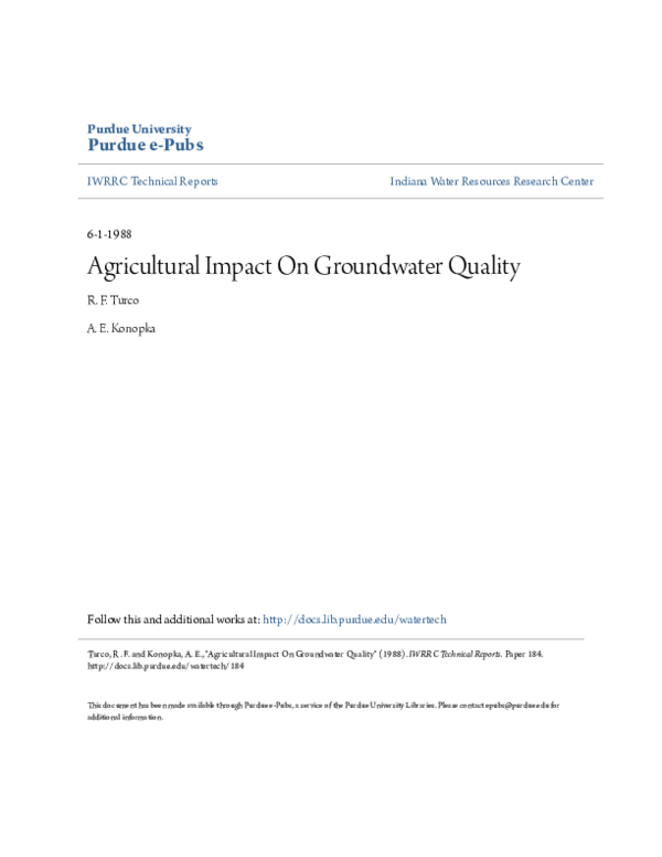 (PDF) Agricultural Impact On Groundwater Quality