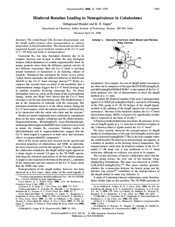 (PDF) Hindered Rotation Leading to Nonequivalence in Cobaloximes