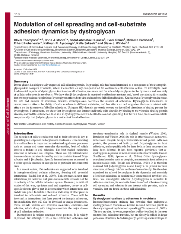 (PDF) Modulation of cell spreading and cell-substrate adhesion dynamics ...