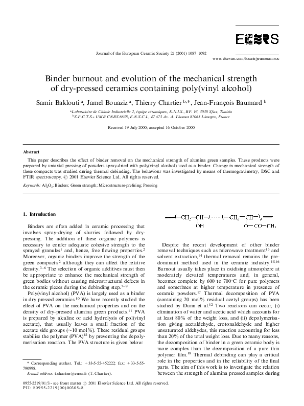 (PDF) Binder burnout and evolution of the mechanical strength of drypressed ceramics containing