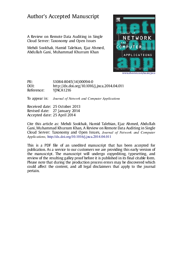 (PDF) A review on remote data auditing in single cloud server: Taxonomy ...