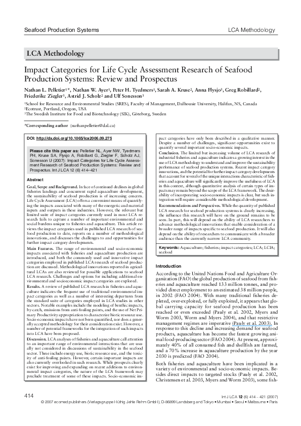 (PDF) Impact categories for life cycle assessment research of seafood ...