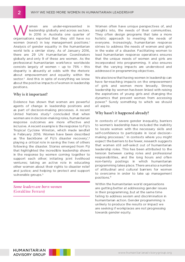(PDF) Think Piece: Why We Need Women in Humanitarian Leadership
