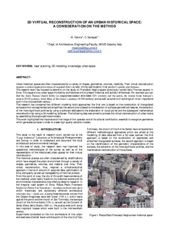 (PDF) 3D VIRTUAL RECONSTRUCTION OF AN URBAN HISTORICAL SPACE: A ...