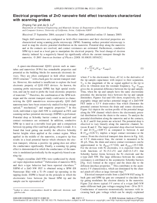 (PDF) Electrical properties of ZnO nanowire field effect transistors ...