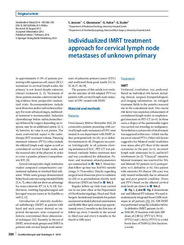 (PDF) Individualized IMRT treatment approach for cervical lymph node ...