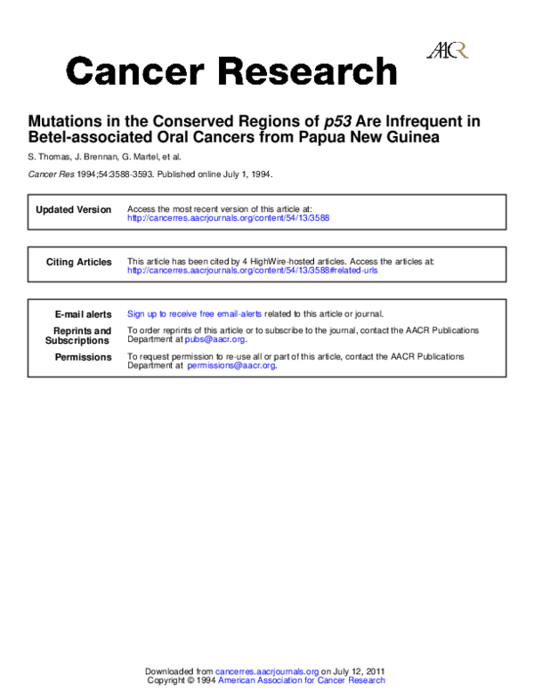 (PDF) Mutations in the conserved regions of p53 are infrequent in betel ...