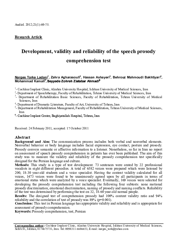 (PDF) Development, validity and reliability of the speech prosody ...