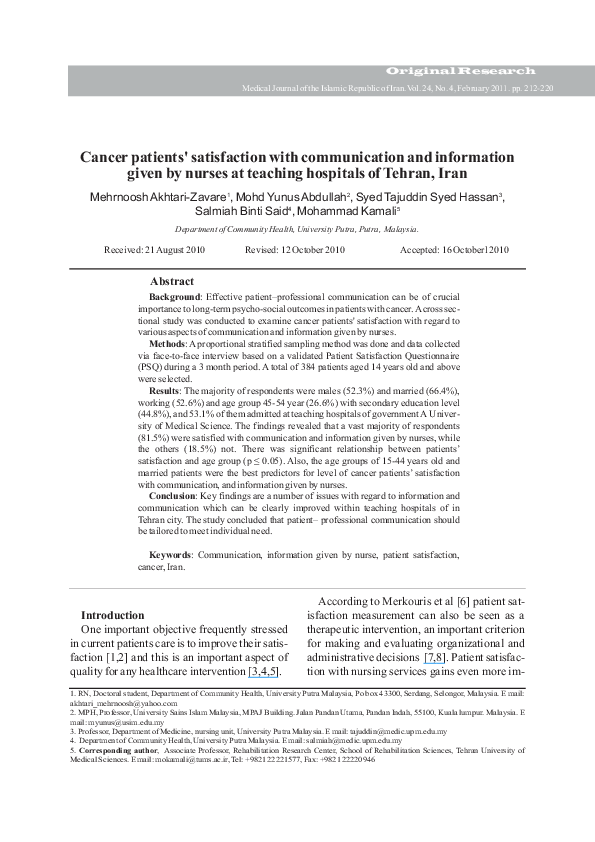 (PDF) Cancer patients' satisfaction with communication and information ...