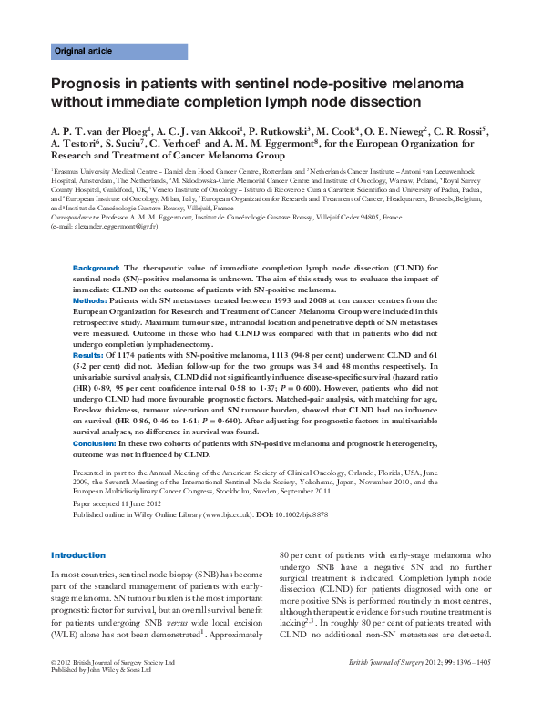 (PDF) Prognosis in patients with sentinel node-positive melanoma ...