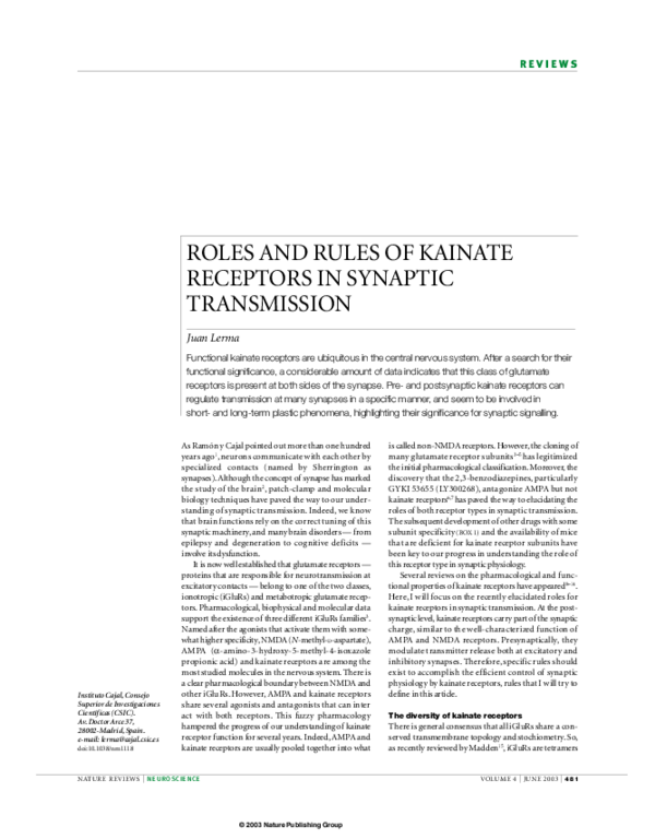 (PDF) Roles and rules of kainate receptors in synaptic transmission