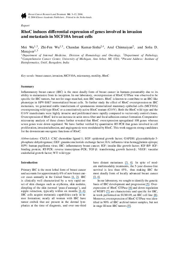 (PDF) RhoC Induces Differential Expression of Genes Involved in ...