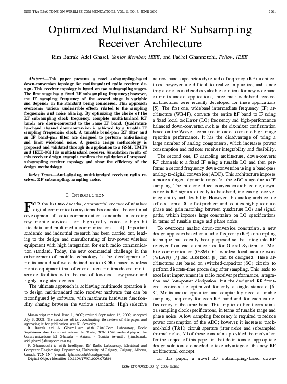 Pdf Optimized Multistandard Rf Subsampling Receiver Architecture
