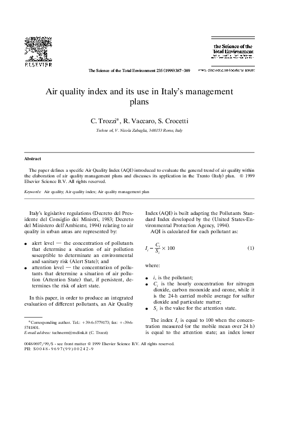 (PDF) Air quality index and its use in Italy’s management plans carlo