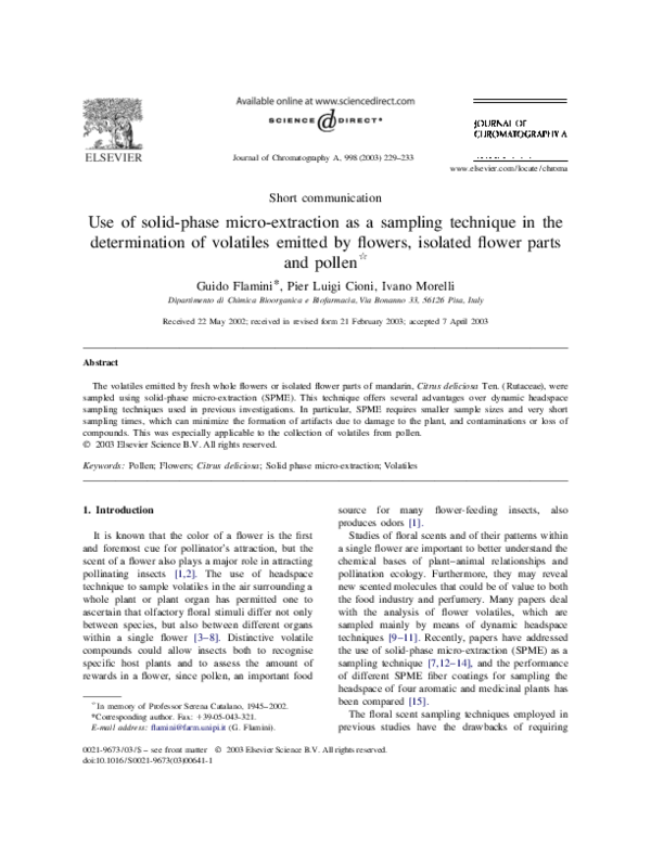 (PDF) Use of solid-phase micro-extraction as a sampling technique in ...