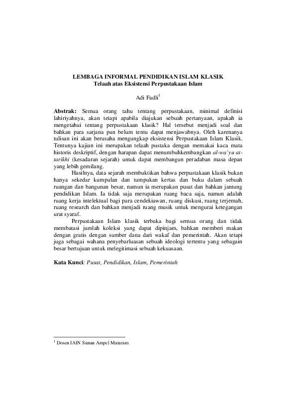 Lembaga Informal Pendidikan Islam Klasik