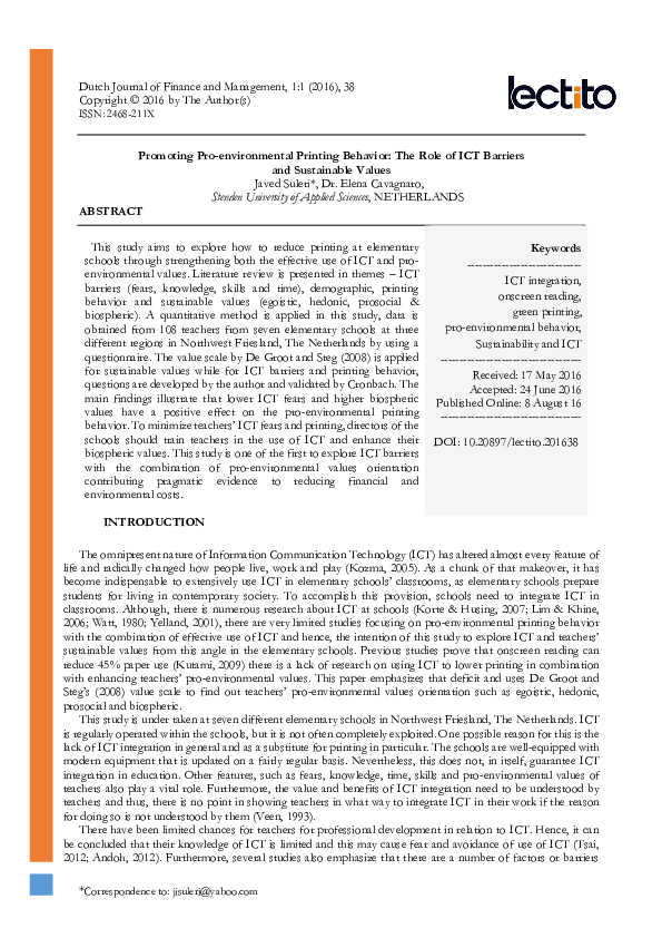 (PDF) Promoting Proenvironmental Printing Behavior The Role of ICT