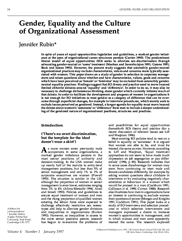 (PDF) Gender, Equality and the Culture of Organizational Assessment