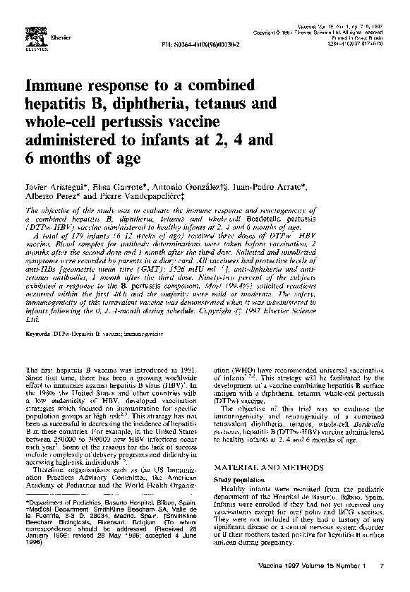 (PDF) Immune response to a combined hepatitis B, diphtheria, tetanus ...