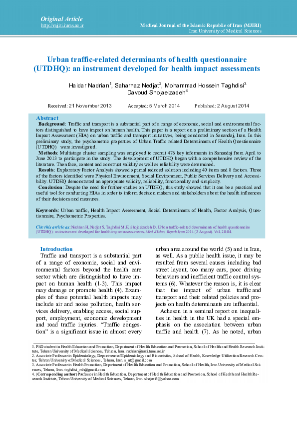 (PDF) Urban traffic-related determinants of health questionnaire (UTDHQ ...
