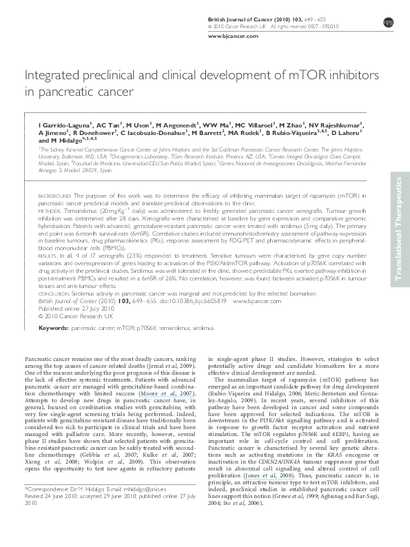 (PDF) Integrated preclinical and clinical development of mTOR ...