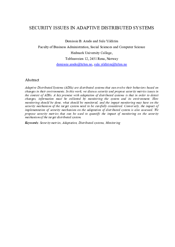(PDF) Security Issues in Adaptive Distributed Systems