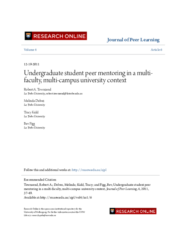 (PDF) Undergraduate student peer mentoring in a multi-faculty, multi ...