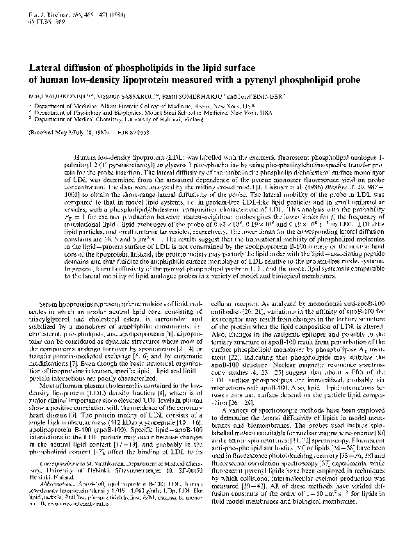 (PDF) Lateral diffusion of phospholipids in the lipid surface of human