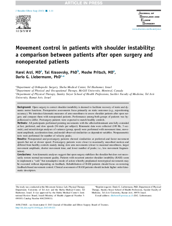 (PDF) Movement control in patients with shoulder instability: a ...