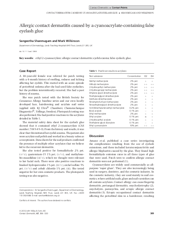 (PDF) Allergic contact dermatitis caused by a cyanoacrylatecontaining false eyelash glue Mark
