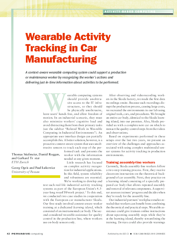 (PDF) Wearable Activity Tracking in Car Manufacturing Gerhard Tröster