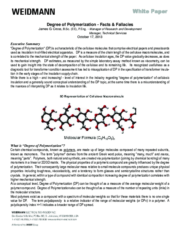 (PDF) Degree of Polymerization Facts & Fallacies James Cross