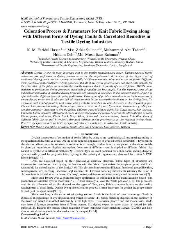 Pdf Coloration Process Parameters For Knit Fabric Dyeing Along With